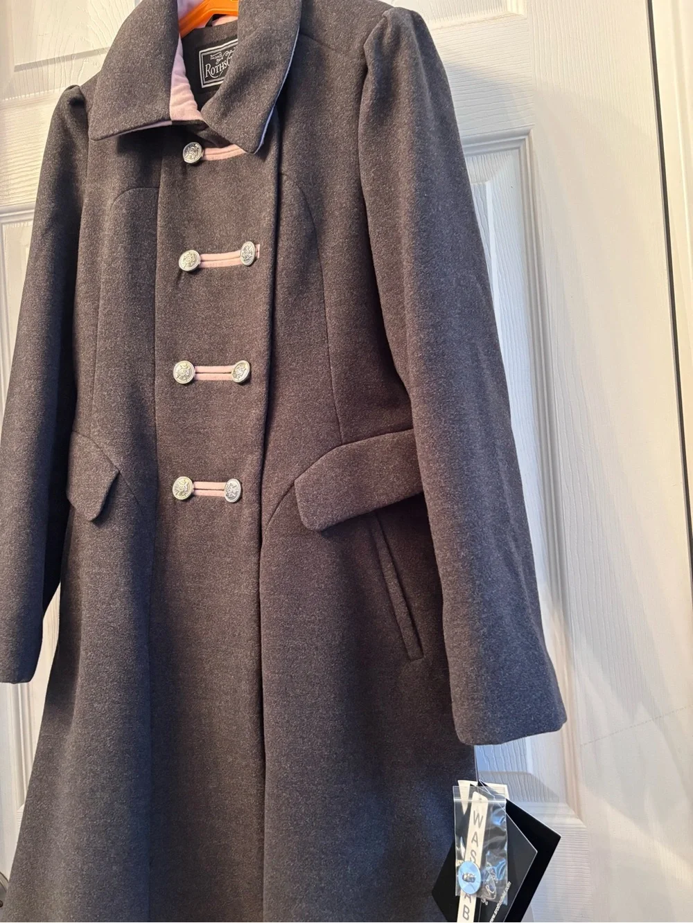 Brand New Rothschild Charcoal Bandmaster Coat with Pale Pink Accents.